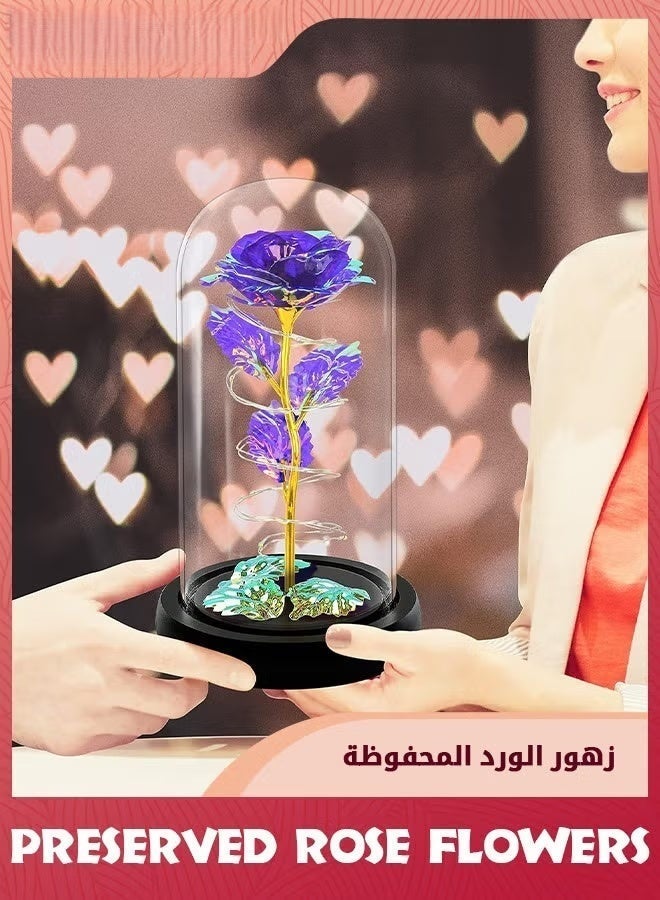 زهرة مصطنعة ملونة هدية الورد,ضوء LED للأبد ورد هدايا عيد ميلاد للمرأة أم الجدة زوجة,زهرة الورد في القبة الزجاجية,الجمال الخالد للزمن,هدايا فريدة من نوعها لعيد الأم / عيد ميلاد,الأرجواني,, - Image 4
